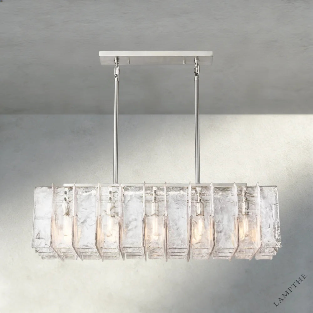 49" / Nickle Lattice Clear Glass Rectangular Chandelier 49", 67"