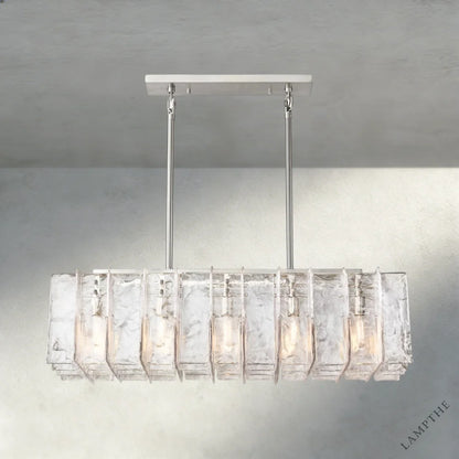 49" / Nickle Lattice Clear Glass Rectangular Chandelier 49", 67"