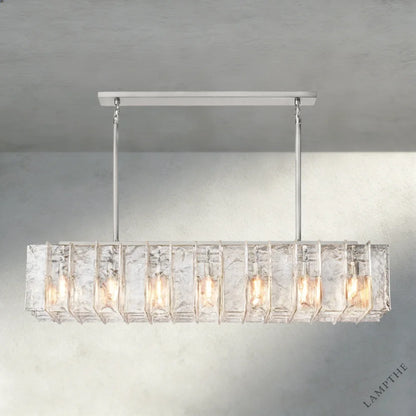 67" / Nickle Lattice Clear Glass Rectangular Chandelier 49", 67"