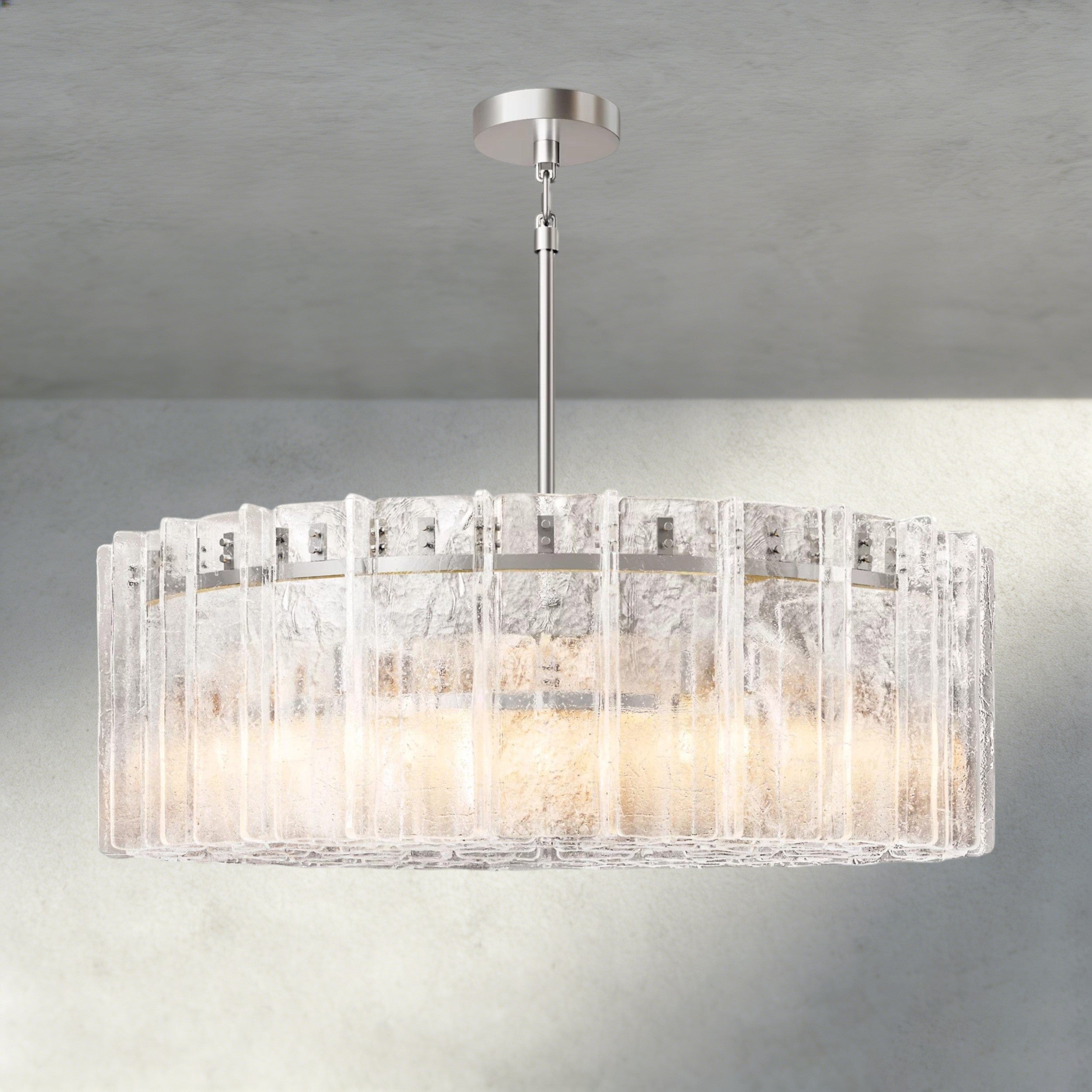 48" / Nickle Lattice Clear Glass Round Chandelier 37", 48"