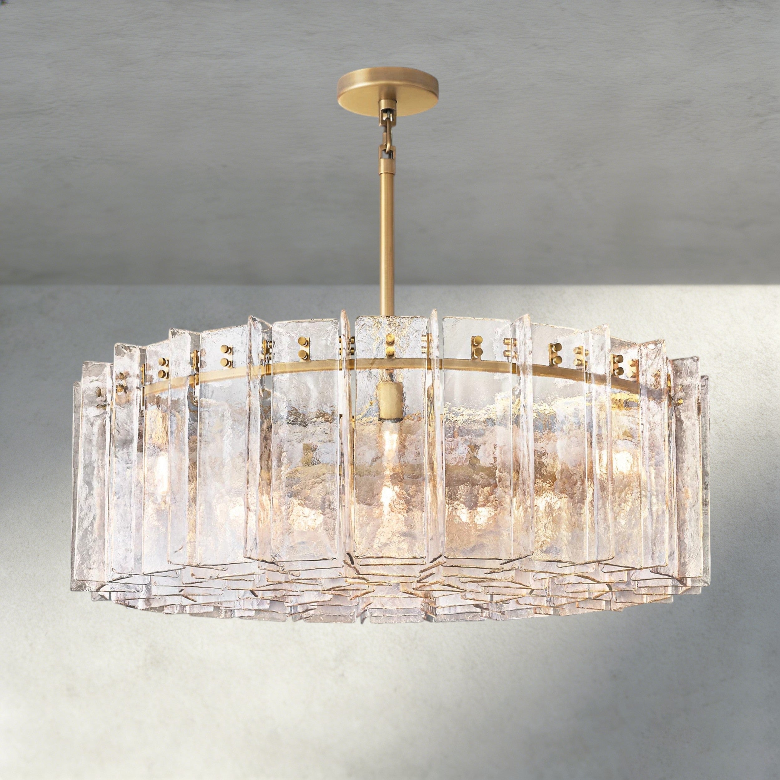 48" / Brass Lattice Clear Glass Round Chandelier 37", 48"
