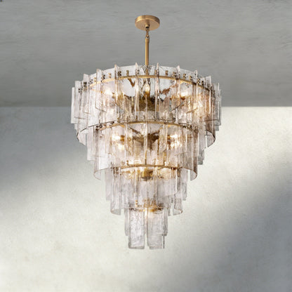 37" / Brass Lattice Clear Glass Tiered Round Chandelier 36", 47"
