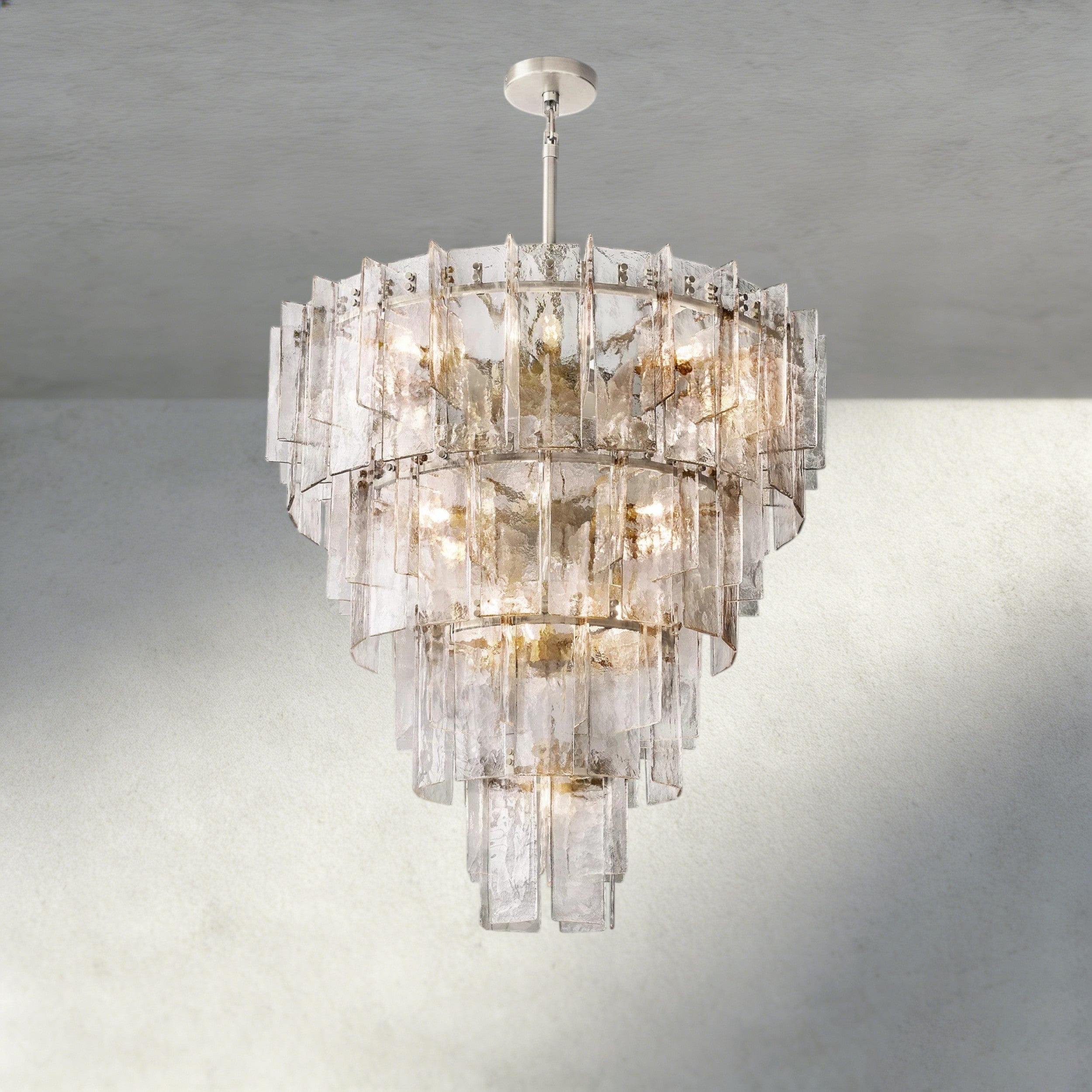 37" / Nickle Lattice Clear Glass Tiered Round Chandelier 36", 47"