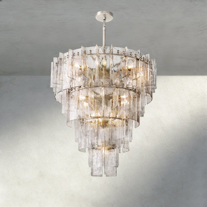 37" / Nickle Lattice Clear Glass Tiered Round Chandelier 36", 47"
