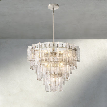 36" / Nickle Lattice Clear Glass Tiered Round Chandelier 36", 47"