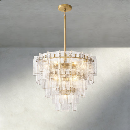 36" / Brass Lattice Clear Glass Tiered Round Chandelier 36", 47"