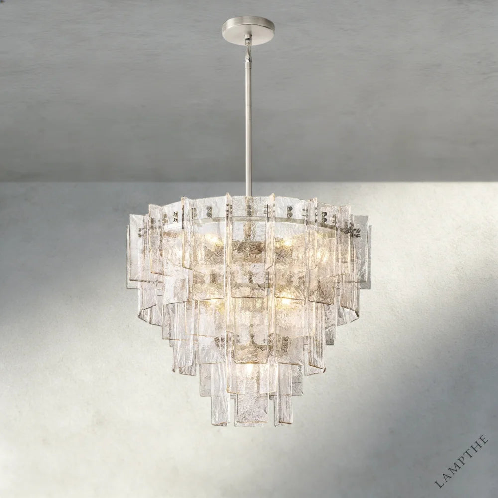 36" / Nickle Lattice Clear Glass Tiered Round Chandelier 36", 47"