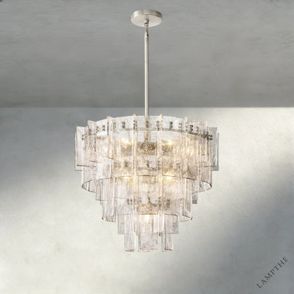 36" / Nickle Lattice Clear Glass Tiered Round Chandelier 36", 47"
