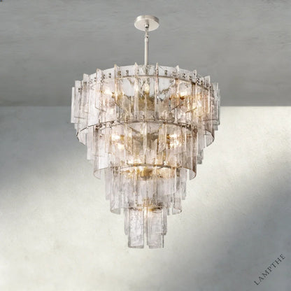 37" / Nickle Lattice Clear Glass Tiered Round Chandelier 36", 47"