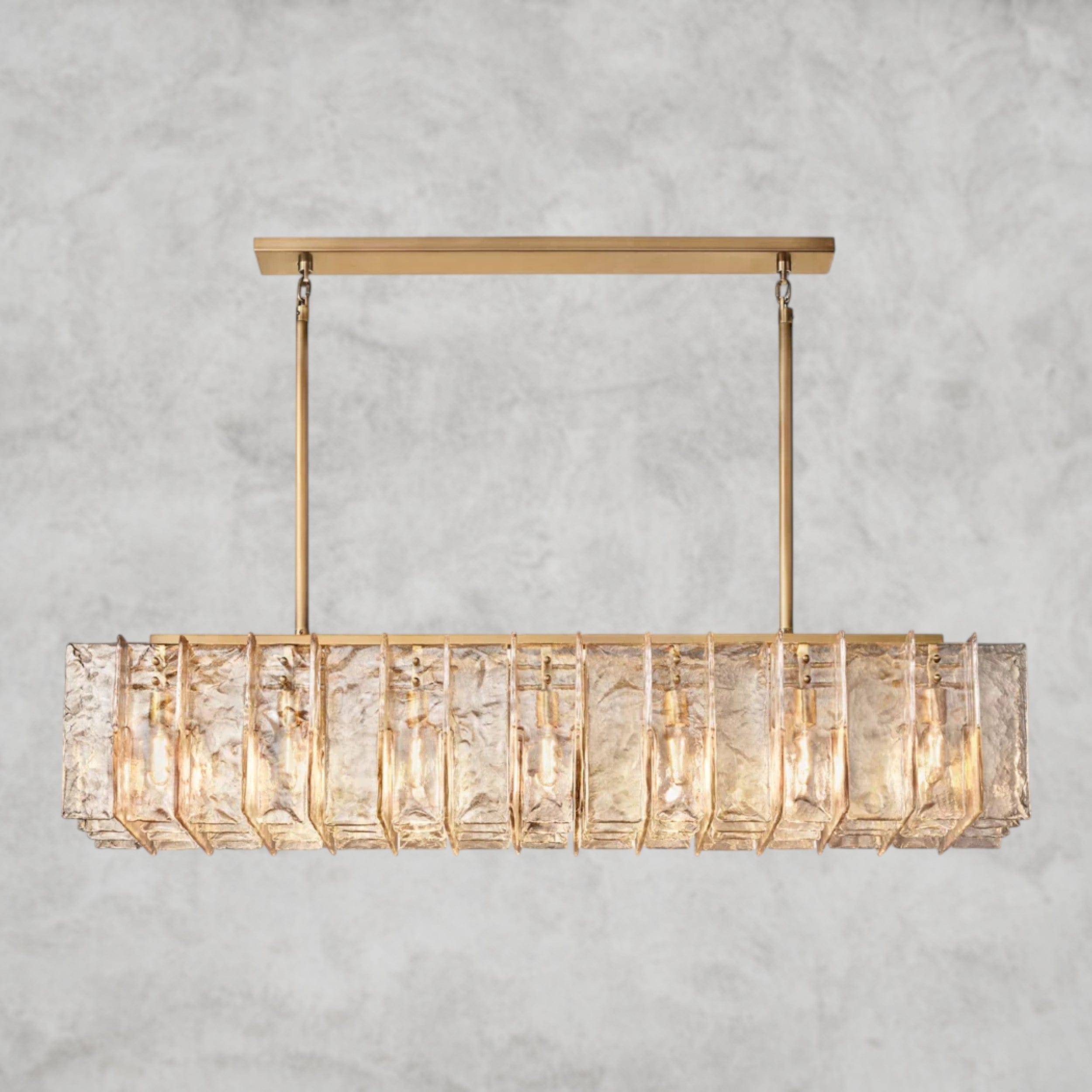 67" / Brass Lattice Smoke Glass Linear Chandelier 49", 67"