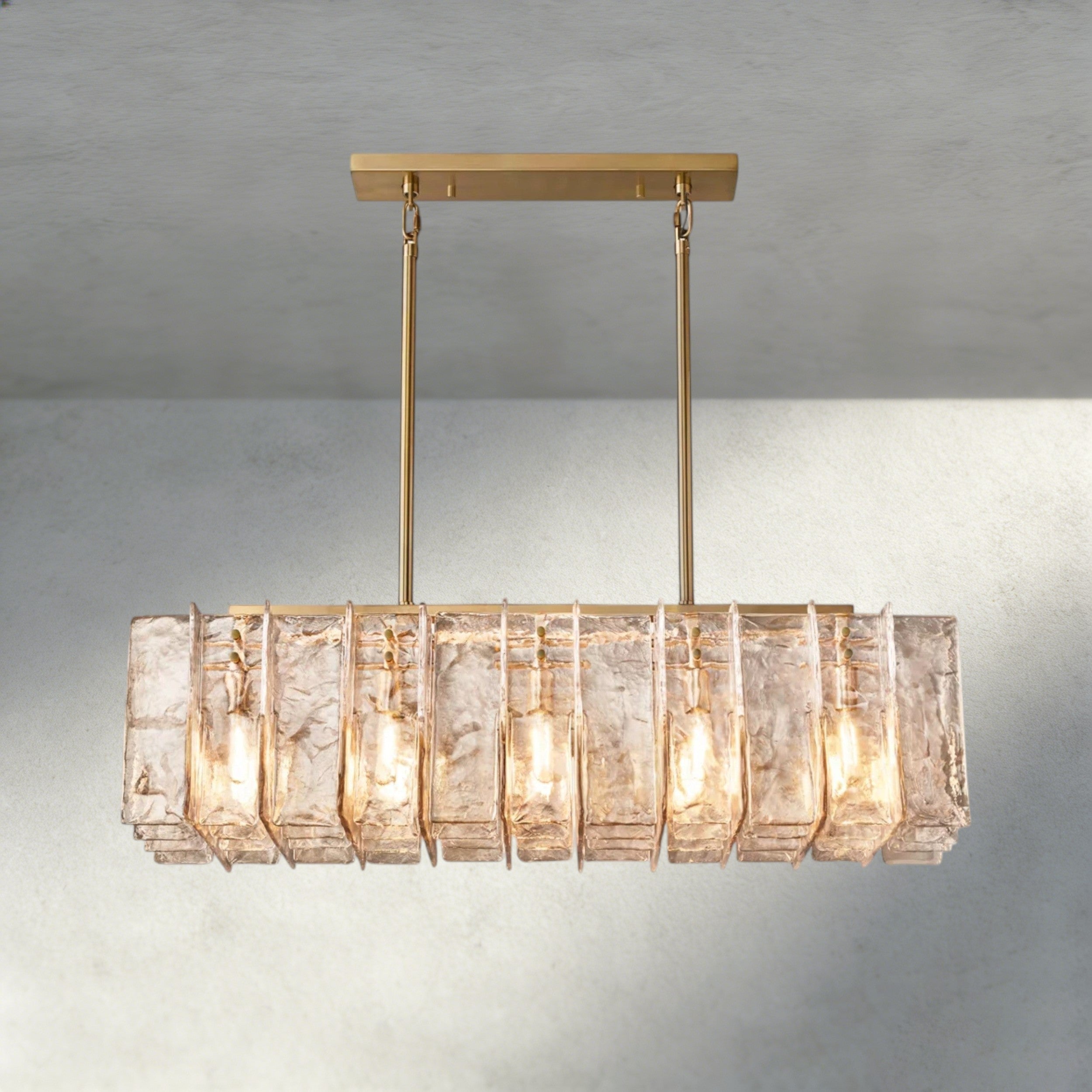 49" / Brass Lattice Smoke Glass Linear Chandelier 49", 67"