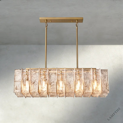 49" / Brass Lattice Smoke Glass Linear Chandelier 49", 67"