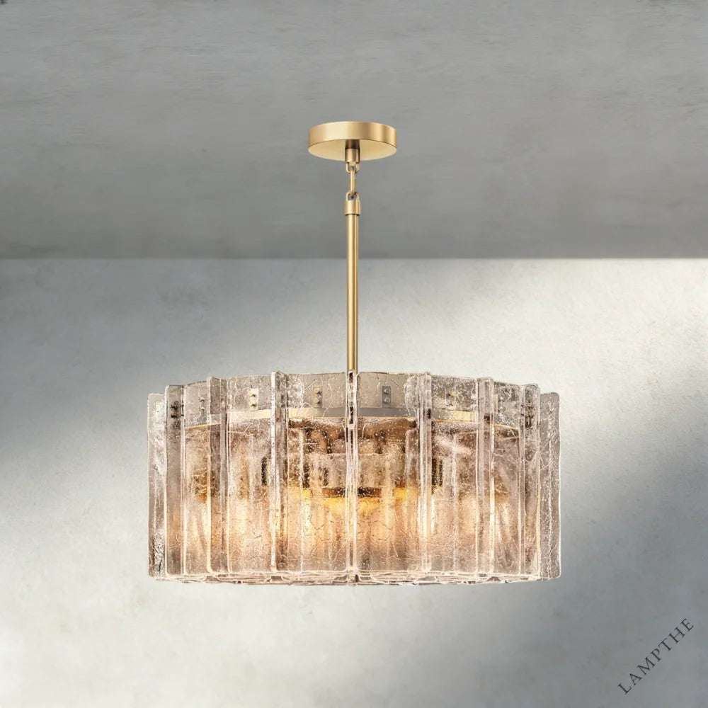 37" / Brass Lattice Smoke Glass Round Chandelier 37", 48"