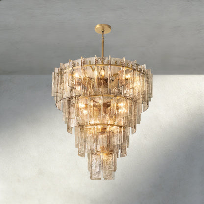 47" / Brass Lattice Smoke Glass Tiered Round Chandelier 36", 47"