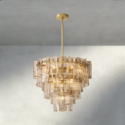 36" / Brass Lattice Smoke Glass Tiered Round Chandelier 36", 47"