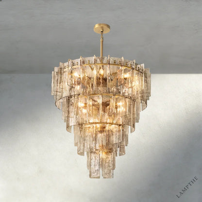47" / Brass Lattice Smoke Glass Tiered Round Chandelier 36", 47"
