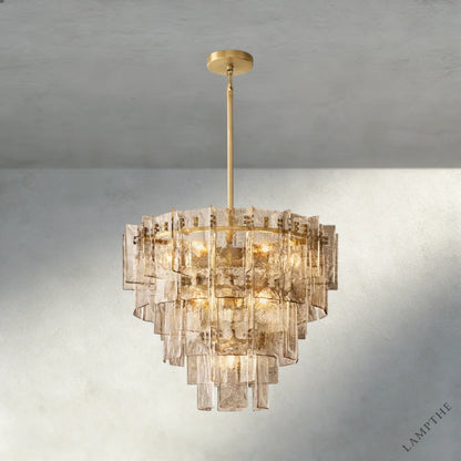 36" / Brass Lattice Smoke Glass Tiered Round Chandelier 36", 47"