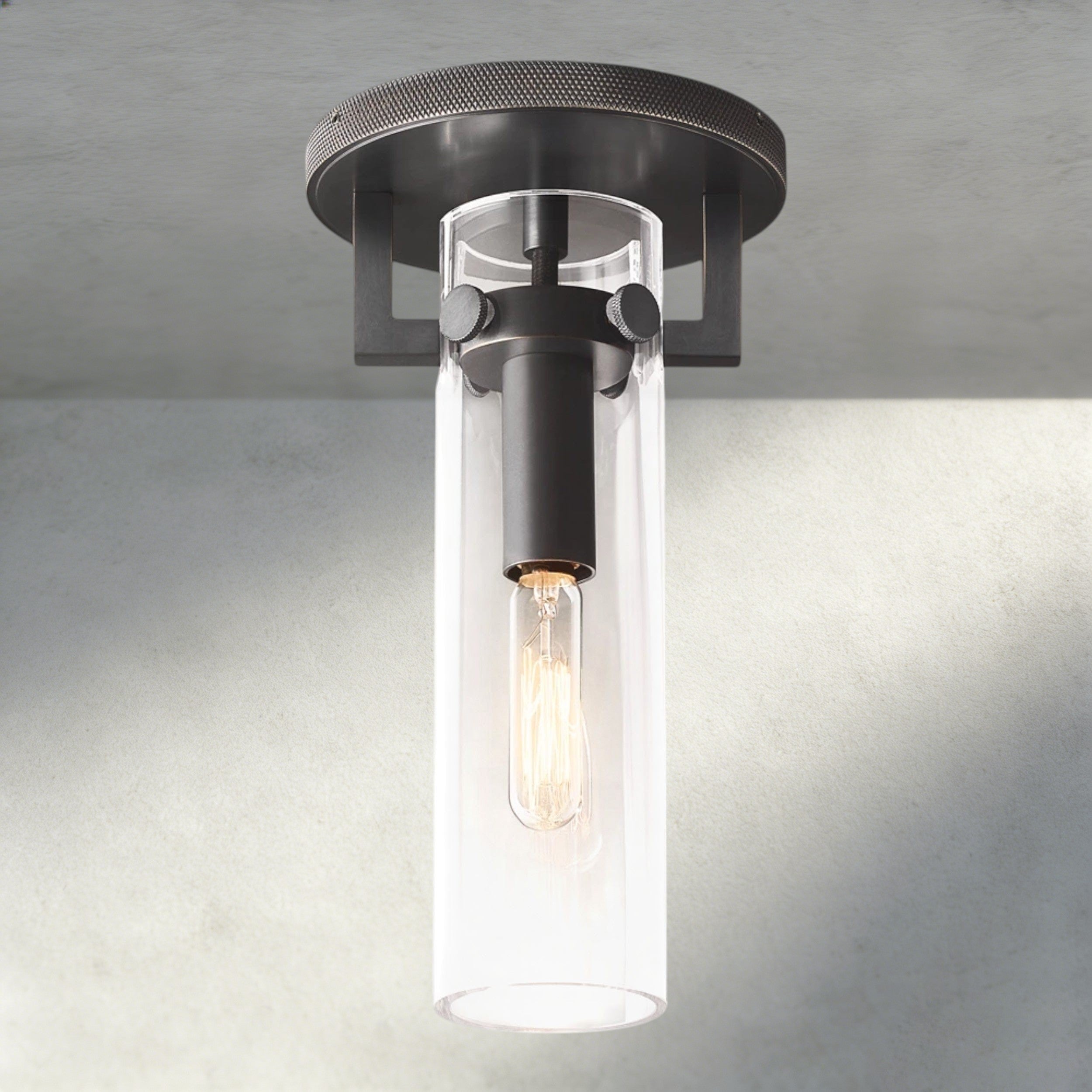 Bronze MACHINIST GLASS CYLINDER FLUSHMOUNT