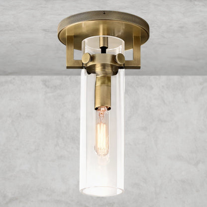 Brass MACHINIST GLASS CYLINDER FLUSHMOUNT