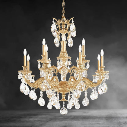 Heirloom Gold / Clear Heritage Crystal Milano 12-light Crystal Chandelier 32"