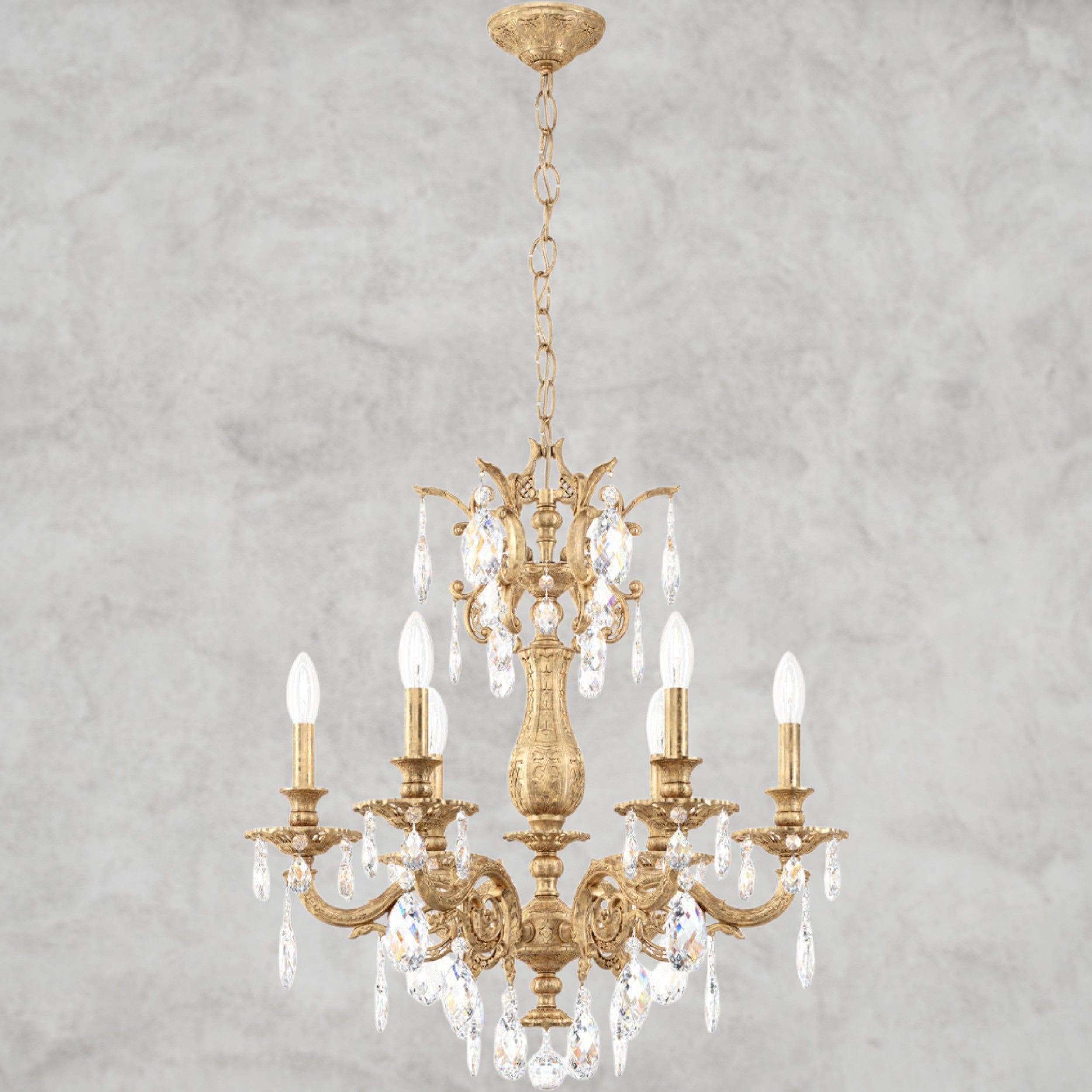 French Gold / Clear Heritage Crystal Milano Chandelier 24"