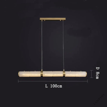 Modern Linear Alabaster Chandelier, Chandelier Over Dining Table
