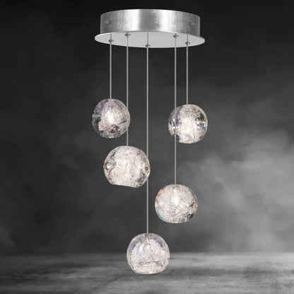 5- Light / Nickel Nature-inspired round crystal Chandelier