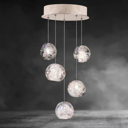 5- Light / Brass Nature-inspired round crystal Chandelier