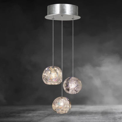 3- Light / Nickel Nature-inspired round crystal Chandelier