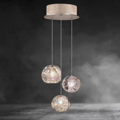 3- Light / Brass Nature-inspired round crystal Chandelier