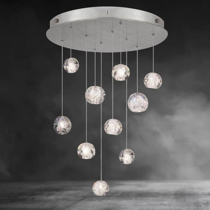 10- Light / Nickel Nature-inspired round crystal Chandelier