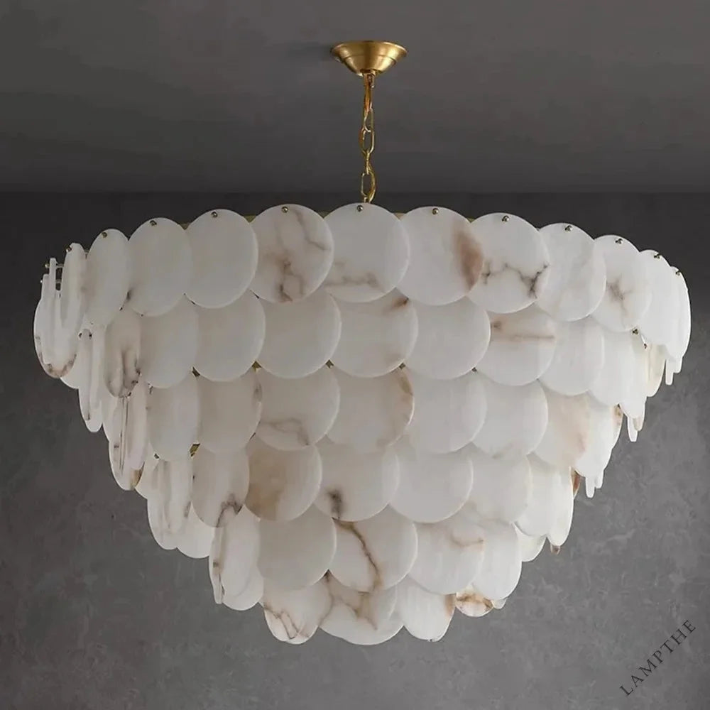 Noah Multi-Layer Natural Alabaster Round Modern Chandelier 35''/43''