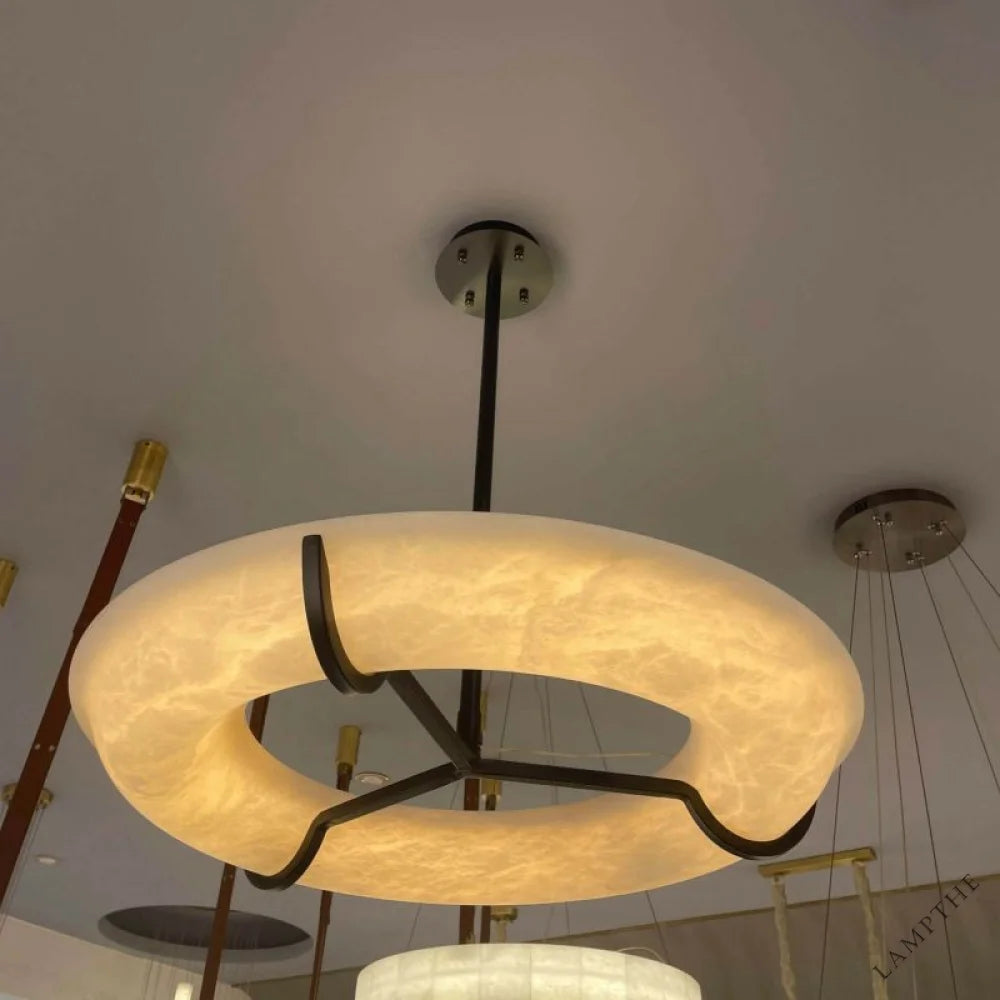 Modern Round Alabaster Dining Room Chandelier