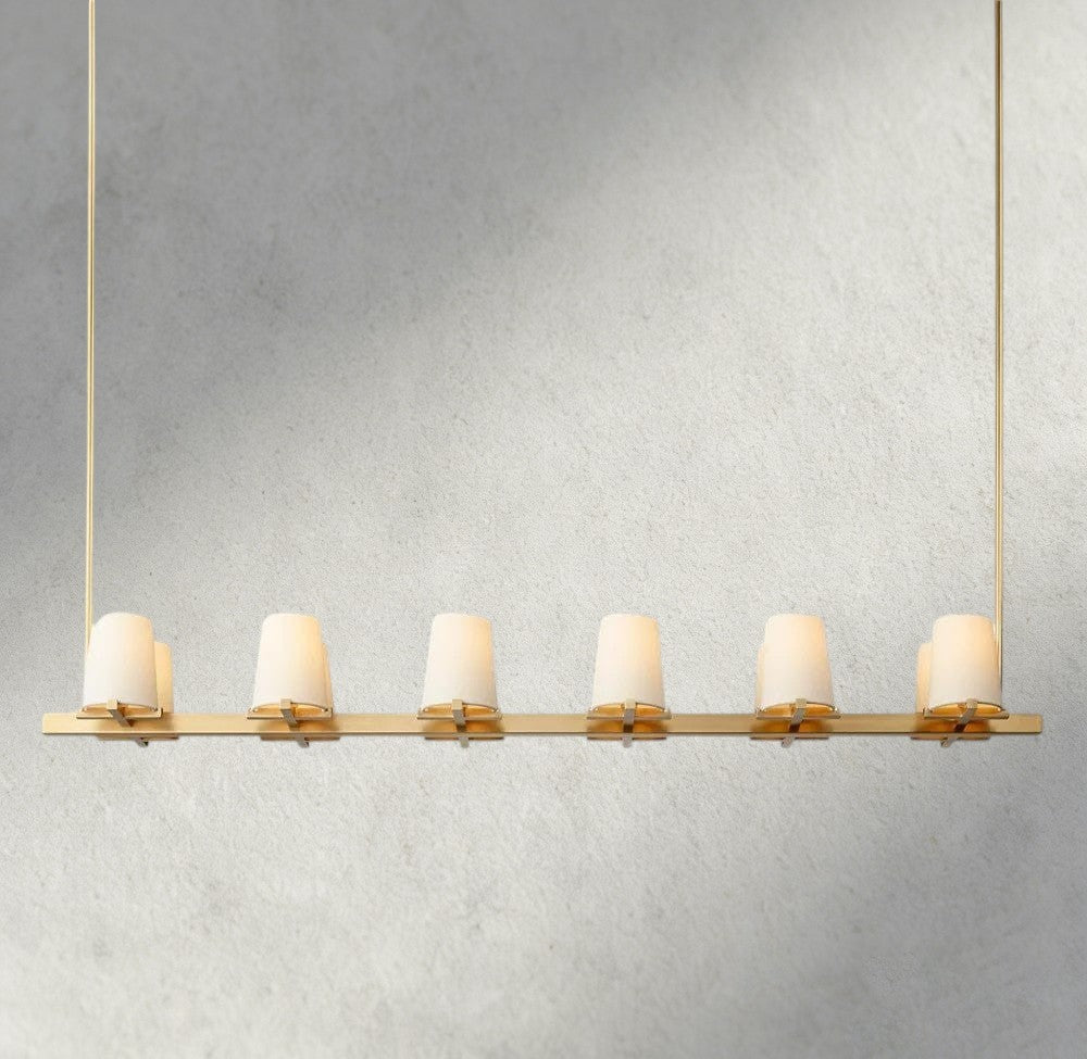 60" / Brass Pauillac Fabric Shade Linear Chandelier 49", 60"