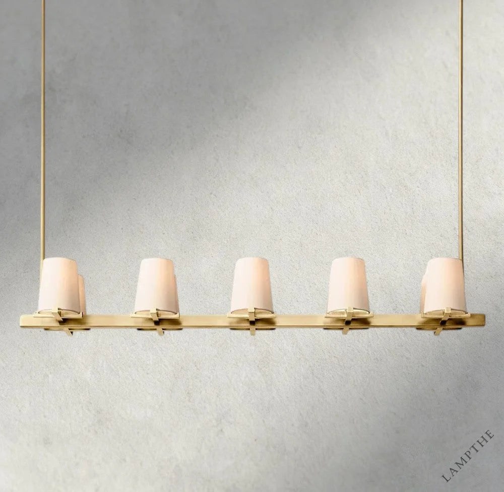 49" / Brass Pauillac Fabric Shade Linear Chandelier 49", 60"