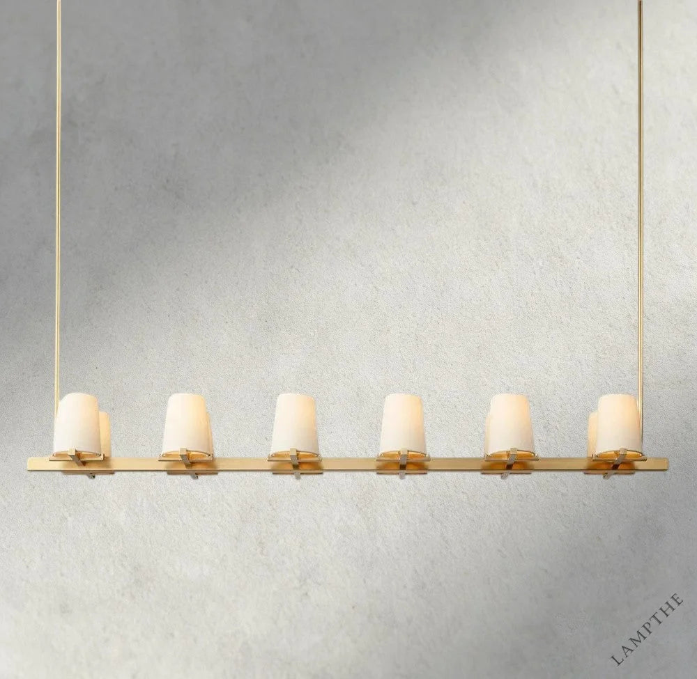 60" / Brass Pauillac Fabric Shade Linear Chandelier 49", 60"