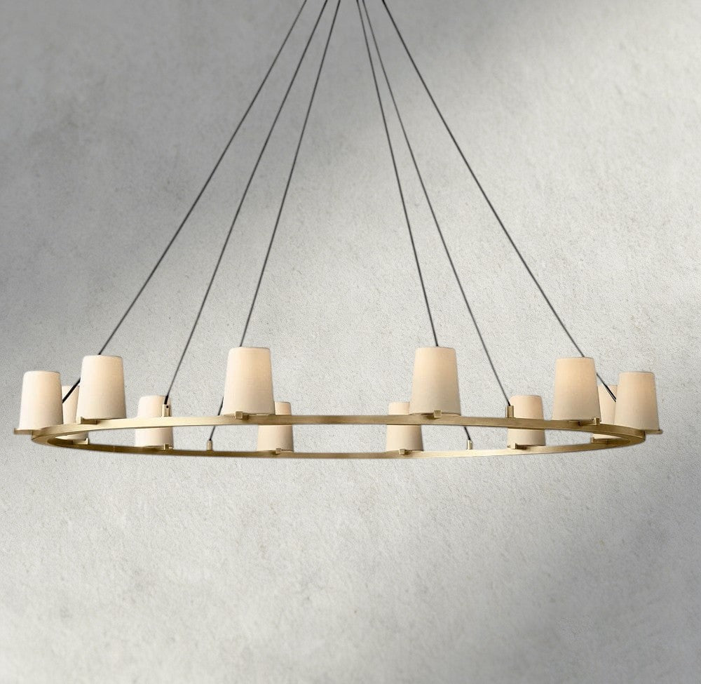 60" / Brass Pauillac Fabric Shade Round Chandelier 36", 48", 60"