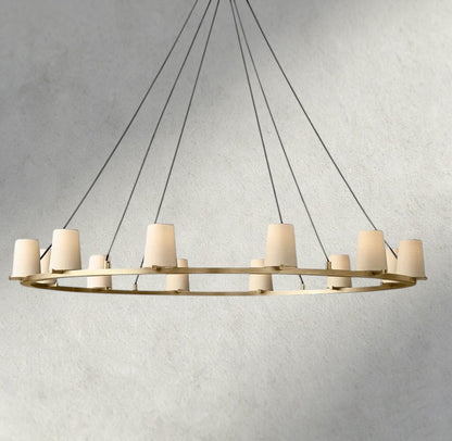 60" / Brass Pauillac Fabric Shade Round Chandelier 36", 48", 60"