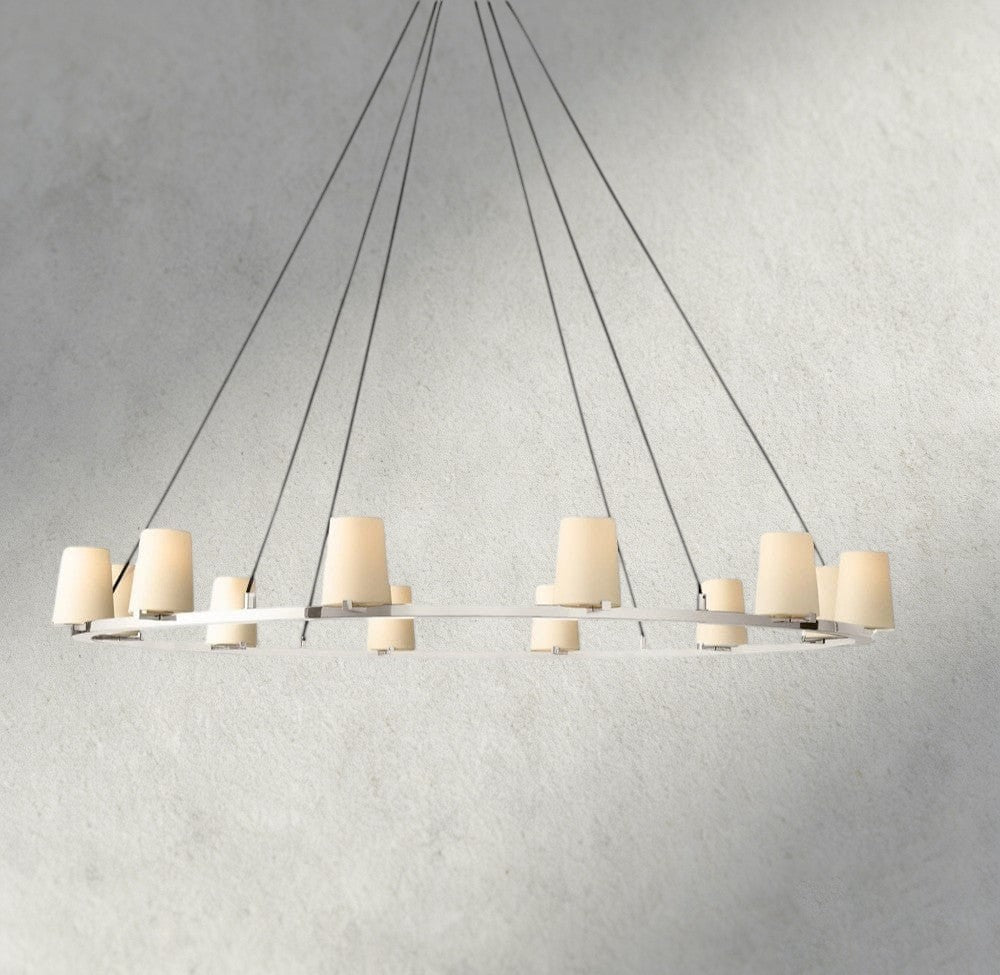 60" / Nickle Pauillac Fabric Shade Round Chandelier 36", 48", 60"