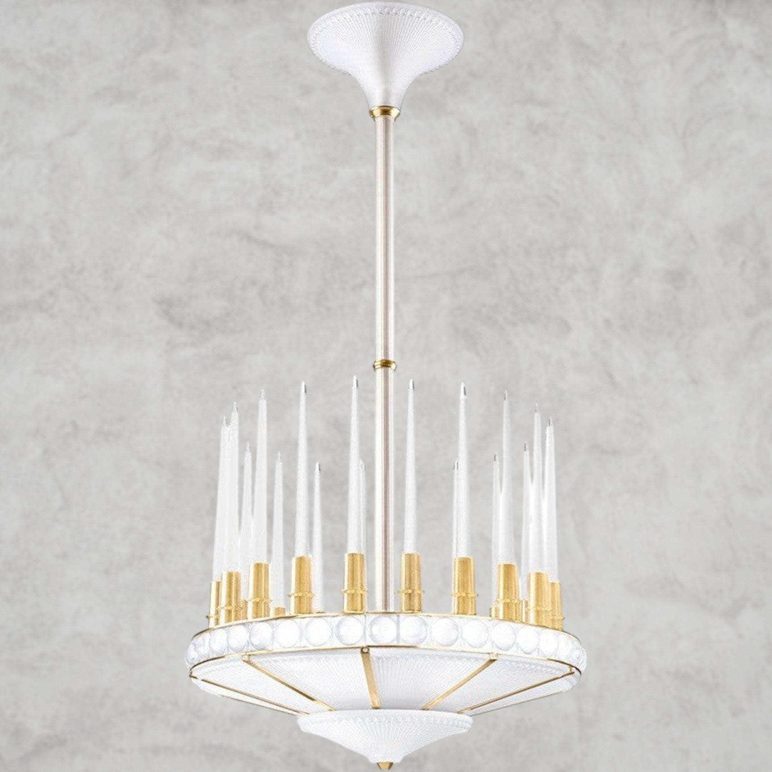 Satin Gilded Peres Candles Chandelier 27D"