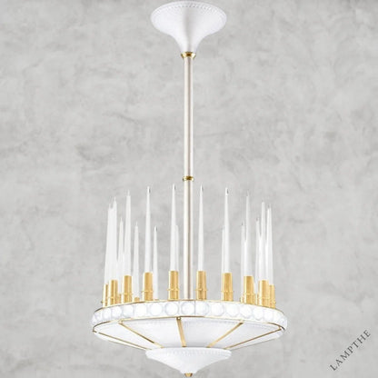 Satin Gilded Peres Candles Chandelier 27D"