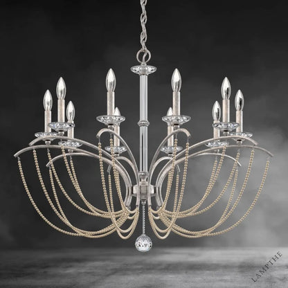 Antique Silver / Clear Optic Crystal Priscilla Crystal Candlestick Chandelier 36"