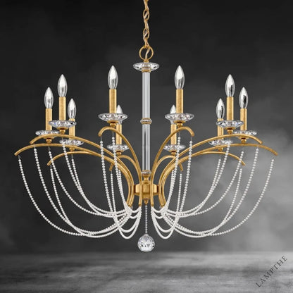 Heirloom Gold / Clear Optic Crystal Priscilla Crystal Candlestick Chandelier 36"