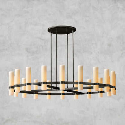 60" / Bronze Ravelle Round Milk Glass Chandelier 36", 48", 60"