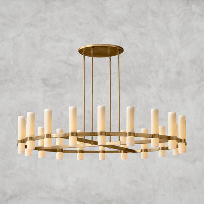 60" / Brass Ravelle Round Milk Glass Chandelier 36", 48", 60"