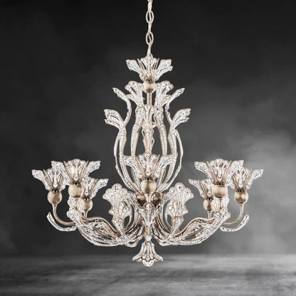 Antique Silver / Clear Radiance Rivendell 8 Light Crystal Chandelier 26"