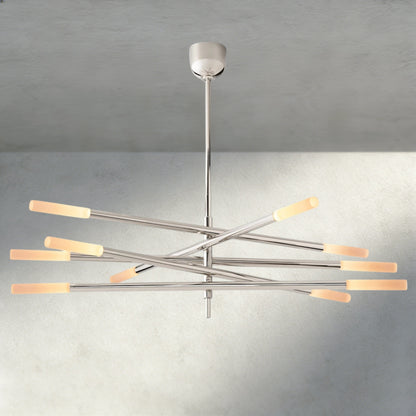 Nickle Rousseau 10-Light Mobile Etched Rod Chandelier