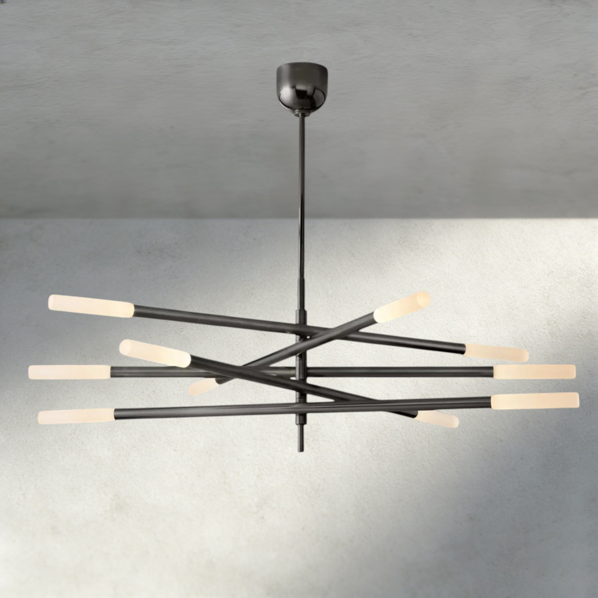Bronze Rousseau 10-Light Mobile Etched Rod Chandelier