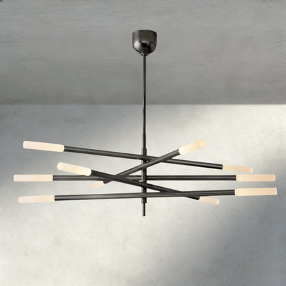 Bronze Rousseau 10-Light Mobile Etched Rod Chandelier