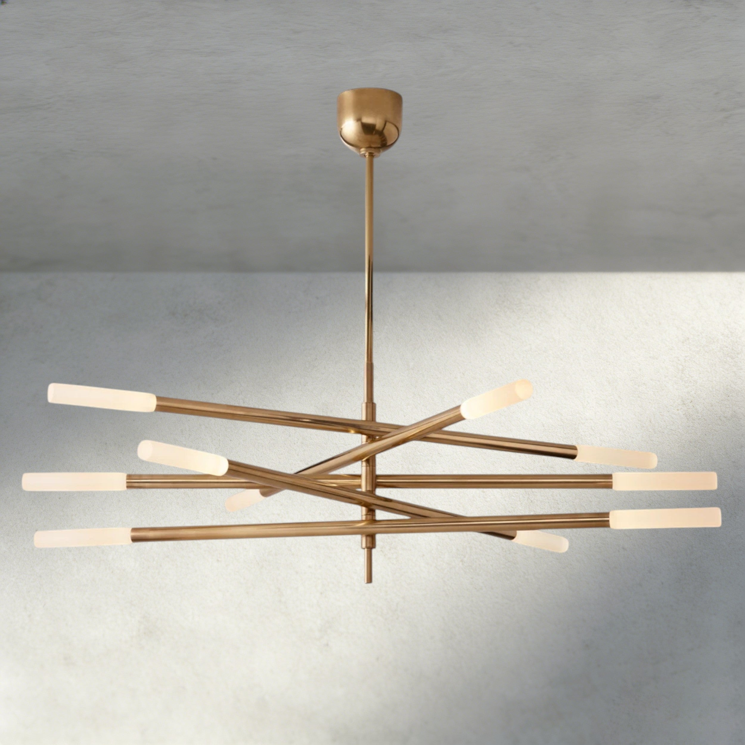 Brass Rousseau 10-Light Mobile Etched Rod Chandelier